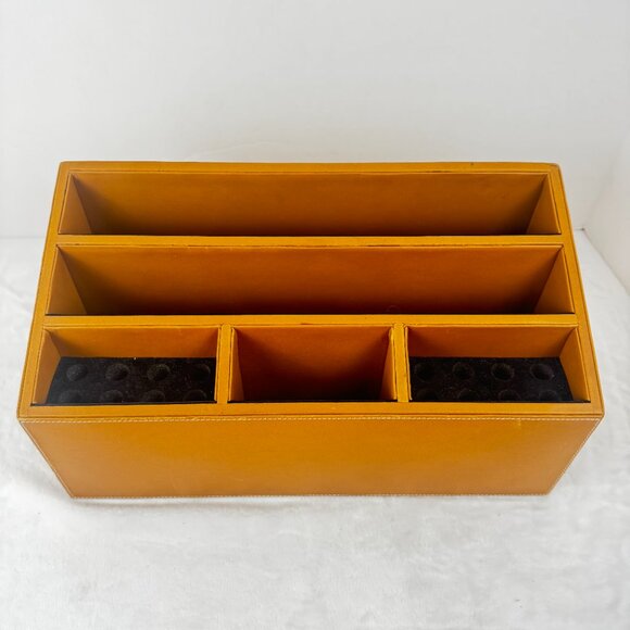 Levenger Morgan Full Grain Tan Smooth Leather Desk Top Organizer Caddy Office - Picture 10 of 15